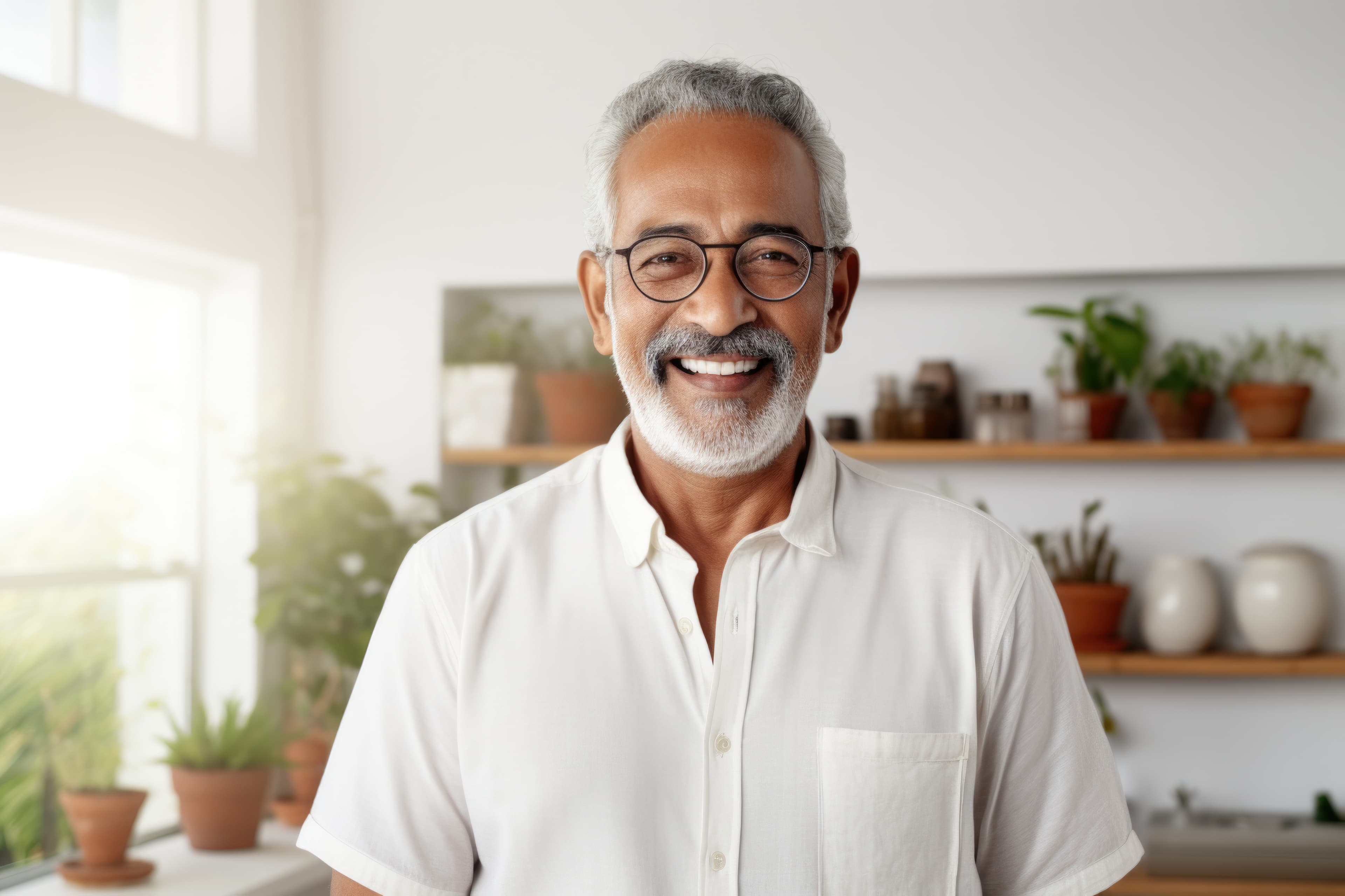 Confident senior man with restored smile