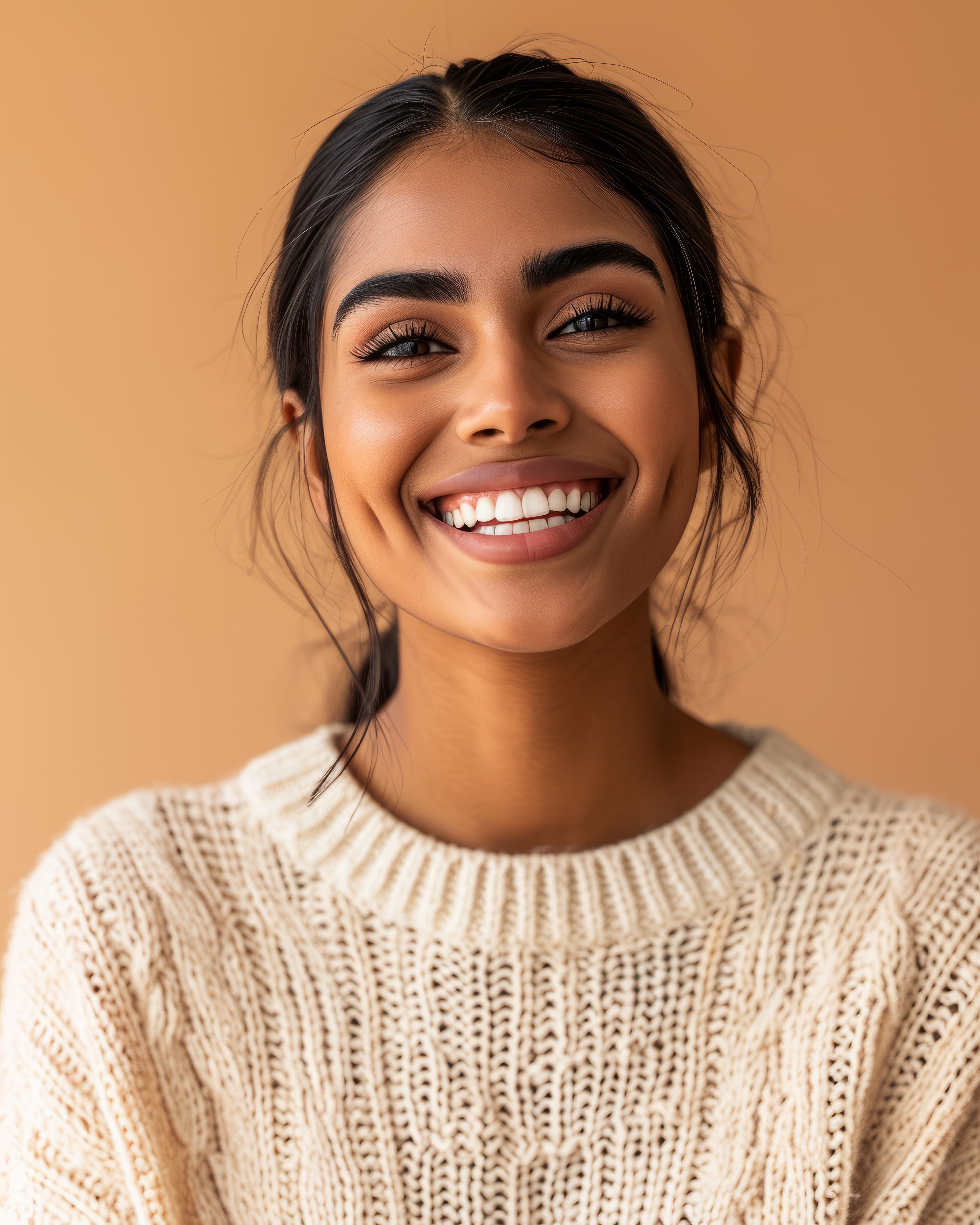 Confident woman with straight invisible aligners