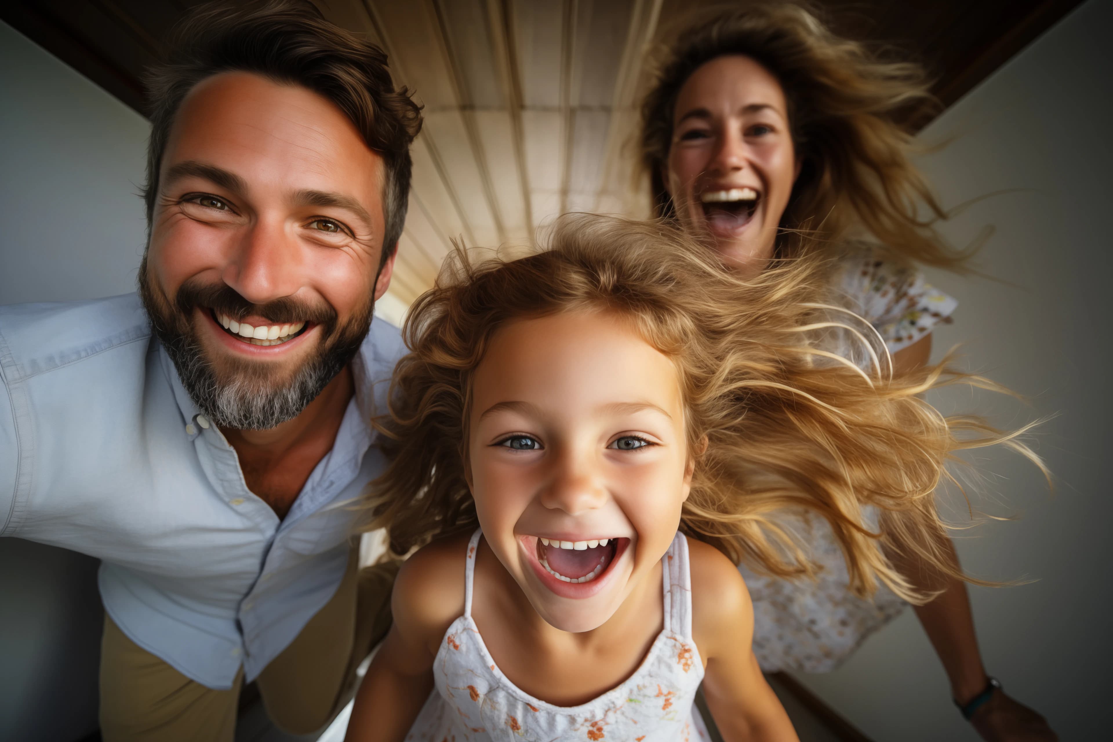 Healthy family laughing together